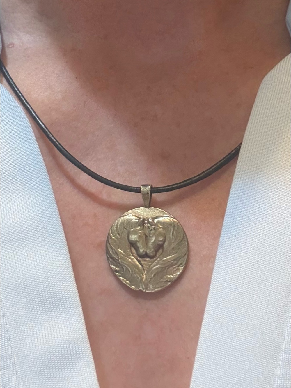 Brass Horse Heart Relief Pendant Necklace - Sculpted Heart Design, NEW, Handmade - Picture 5 of 5